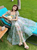 Vevesc Spring Women Elegant Casual Floral Midi Dress Fashion New A-Line Party Princess Vestidos Female Chic Fairy Vintage Robe Mujers
