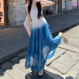 Vevesc High Street Contrast Color Tie-Dye Loose Sling Dress Women 2024 Summer New Beach Style Pleated Casual Mid-length Dress