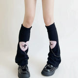 Vevesc Double Knitted Leg Cover Love Cross Hot Girl Y2k Wide Leg Socks Polyester Punk Leg Warmers  Harajuku Y2K Gothic AB Leg Socks