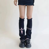 Vevesc New Leg Warmers Cross Chain Leg socks Y2k Japanese Punk Hot Girl Dark Women Harajuku Gothic Cable Knit Socks Cosplay Accessories