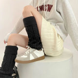 Vevesc Japanese Women Knitted Leg Warmers Vintage Winter Warm Thickened Calf Socks Cashmere Y2K Harajuku JK Mid Tube Socks Leg Covers