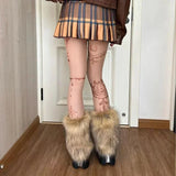 Vevesc Vintage Imitation Fur Fur Leg Warmers Hot Girl Y2k Brown Hairy Winter Warm Furry Boots Socks Punk Jk Knee-length Hiphop Sock