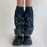 Vevesc Y2K Star Strap Denim Leg Warmers Punk Cross Harajuku Leg Covers Gothic Leg Socks Y2K Personalized Calf Socks Leg Boot Cuffs Sock