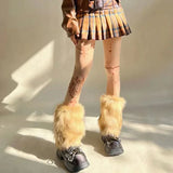 Vevesc Vintage Imitation Fur Fur Leg Warmers Hot Girl Y2k Brown Hairy Winter Warm Furry Boots Socks Punk Jk Knee-length Hiphop Sock