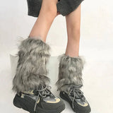 Vevesc Punk Faux Fur Leg Warmers Vintage Imitation Retro Modern Y2k Winter Warm Boots Cover Socks Harajuku Jk Knee-length Party Sock
