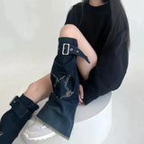 Vevesc Y2K Star Strap Denim Leg Warmers Punk Cross Harajuku Leg Covers Gothic Leg Socks Y2K Personalized Calf Socks Leg Boot Cuffs Sock