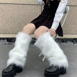 Vevesc E-girl Furry Leg Warmers Boot Covers Y2K Goth White Faux Fur Leg Warmers Punk Jk Knee-length Hiphop Warm Sock Fashion Socks