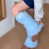Vevesc Y2k Women Imitation Rabbit Fur Leg Warmers Kawaii Lolita Leggings Boots Stocking Thickened Cover Harajuku Foot Boots Cover