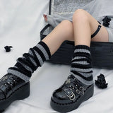 Vevesc Leg Warmers Boot Cuffs Women Knit Socks Harajuku Japanese Winter Long Warmer Punk Cable Knit Socks Striped Flared Lolita Socks