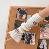 Vevesc Pink Girl Fingerless Gloves Colorful Letter Label Y2k Girl Cute Arm Covers Arm Warmer Harajuku Cuffs Knitted Warm JK Accessories