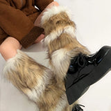 Vevesc Punk Faux Fur Leg Warmers Vintage Imitation Retro Modern Y2k Winter Warm Boots Cover Socks Harajuku Jk Knee-length Party Sock