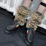 Vevesc E-girl Furry Leg Warmers Boot Covers Y2K Goth White Faux Fur Leg Warmers Punk Jk Knee-length Hiphop Warm Sock Fashion Socks