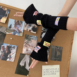 Vevesc Pink Girl Fingerless Gloves Colorful Letter Label Y2k Girl Cute Arm Covers Arm Warmer Harajuku Cuffs Knitted Warm JK Accessories