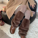 Vevesc Women Plush Leg Warmers Thickened Imitation Mink Fur Boots Cover Warm Leggings Boots Mid Length Socks Harajuku Party Accessories
