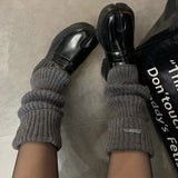 Vevesc New Punk Women Knitted Leg Warmers Calf Socks Vintage Winter Japanese Harajuku Pile Long Leg Covers Medium Socks Y2K Accessories