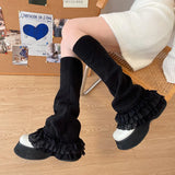 Vevesc Vintage Lace Leg Warmers Sweet Japanese Leg Over Knee Socks Winter Warm Knit Y2K Leg Covers Harajuku Boot Cuffs JK Lolita Sock