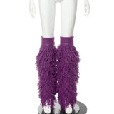 Vevesc  Tassel Knitted Leg Warmers Women Y2k Purple Fashion Casual Women's Socks 2024 New Streer Harajuku Warm Knee Socks Female