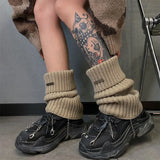 Vevesc New Punk Women Knitted Leg Warmers Calf Socks Vintage Winter Japanese Harajuku Pile Long Leg Covers Medium Socks Y2K Accessories