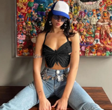 Vevesc Y2K Butterfly Jeans Crop Top Backless Strap Camis Sexy Blue Cute Party Sweats Women Beach Holiday Mini Vest Summer Tee