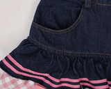 Vevesc Fashion Sweet Skirts for Women High Waist Plaid Bow Patchwork Denim Summer Skirt Preppy Style Loose All Match