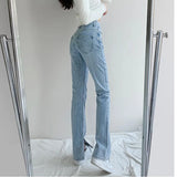 Vevesc Vintage Women Jeans Spring High Waist Straight Korean Ladies  Pants Causal Boyfriend Cotton European and American Style New