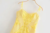 Vevesc Women Yellow Lace Trim Spaghetti Strap Bodycon Mini Dress Romantic Lady Backless Sleeveless Party Club Sexy Dress
