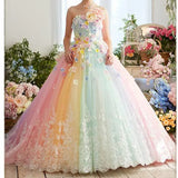 Vevesc Pretty Colorful Rainbow Tutu Prom Dresses 3D Flower Lace Puffy Ball Gowns Vestido Formatura Abiye Ruffles Evening Gowns