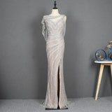 Vevesc Silver Nude Evening Dresses Luxury Mermaid Gown 2024 Sexy Slit Beading Sparkle Formal For Women Party
