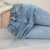 Vevesc Vintage Women Jeans Spring High Waist Straight Korean Ladies  Pants Causal Boyfriend Cotton European and American Style New