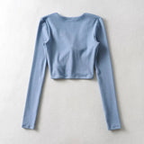 Vevesc Sexy Women Twist Keyhole Front Long Sleeve Crop Top With Bust Seam Detail