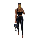 Vevesc Pu Leather High Waist Stacked Pants Autumn Winter Women Fashion Streetwear Outfits Club Trousers