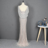 Vevesc Silver Nude Evening Dresses Luxury Mermaid Gown 2024 Sexy Slit Beading Sparkle Formal For Women Party