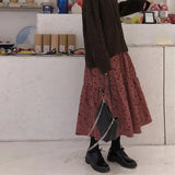 Vevesc High Waist Autumn Winter Long Skirts Women Elegant Flower Printed Midi Skirt Female Vintage Streetwear Pleated Skirt