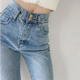 Vevesc Vintage Women Jeans Spring High Waist Straight Korean Ladies  Pants Causal Boyfriend Cotton European and American Style New