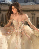 Vevesc Ball Gown Princess Prom Dresses Off the Shoulder Sweetheart Appliques Formal Tulle Long Evening Gowns Party Graduation Dress