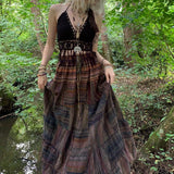 Vevesc y2k Fairycore Vintage High-Waisted Midi Skirt Harajuku Korean Fashion Kawaii Long Pleated Skirt Dark Academia Retro Clothes