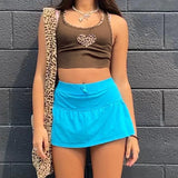 Vevesc Brown Knitted Crop Top Y2K Leopard Printed Tank Top Heart Cute Mini Vest Slim Harajuku Tee Top Women Streetwear Summer