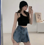 Vevesc Blue Hollow Out Denim Shorts Summer Women High Waist Ripped Tassel Short Jeans Ripped Jeans Harajuku Wide Leg Pant