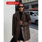 frat outfits Women's Leather Suit Jacket 2024 Autumn and Winter Advanced Texture Loose PU Leather Suit