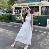 church outfit Korean Style Chic Hollow-out Embroidered First Love Sling Dress Women's Summer 2024 New Holiday Temperament Fairy Dress