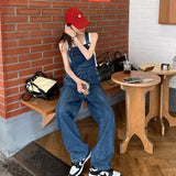 90s streetwear American Retro Suspender Jeans Women's Spring New Loose Slimming Straight Age-Reducing Wide Leg Ins Trousers