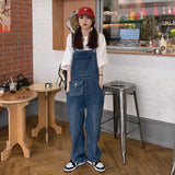 90s streetwear American Retro Suspender Jeans Women's Spring New Loose Slimming Straight Age-Reducing Wide Leg Ins Trousers