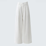 90s fashion men White Wide-Leg Jeans Women's Autumn High Waist Slimming Draping Pleated Loose Slimming Straight Mop Pants