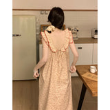 Vevesc alice in wonderland costume Korean Style Retro Floral Cotton Ruffled Strap Backless Pajamas Home Wear Nightdress for Women Summer New