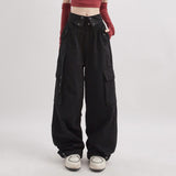 going out outfits Overalls Women's Spring American Street Flip Waist Straight Loose Wide-Leg Pants Versatile Casual Trousers