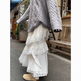 hipster dress to impress Sweet White Lace Stitching Skirt for Women Spring New Fashion Niche Chic Long Skirt