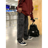 fall outfits men Retro Men's and Women's Pocket Trendy Casual Pants Trousers Loose American Straight High Street Overalls Pants