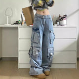 barn jacket outfits American Street Vibe Workwear Wide-Leg Jeans Men's and Women's Multi-Pocket High Waist Loose Drop-down Mop Pants