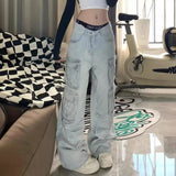 mens fashion American-Style Multi-Pocket Mop Workwear Jeans Women's Hot Girl Fashion Loose Draping Straight Low Waist Wide Leg Pants Fashion