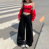 90s fashion men White Wide-Leg Jeans Women's Autumn High Waist Slimming Draping Pleated Loose Slimming Straight Mop Pants